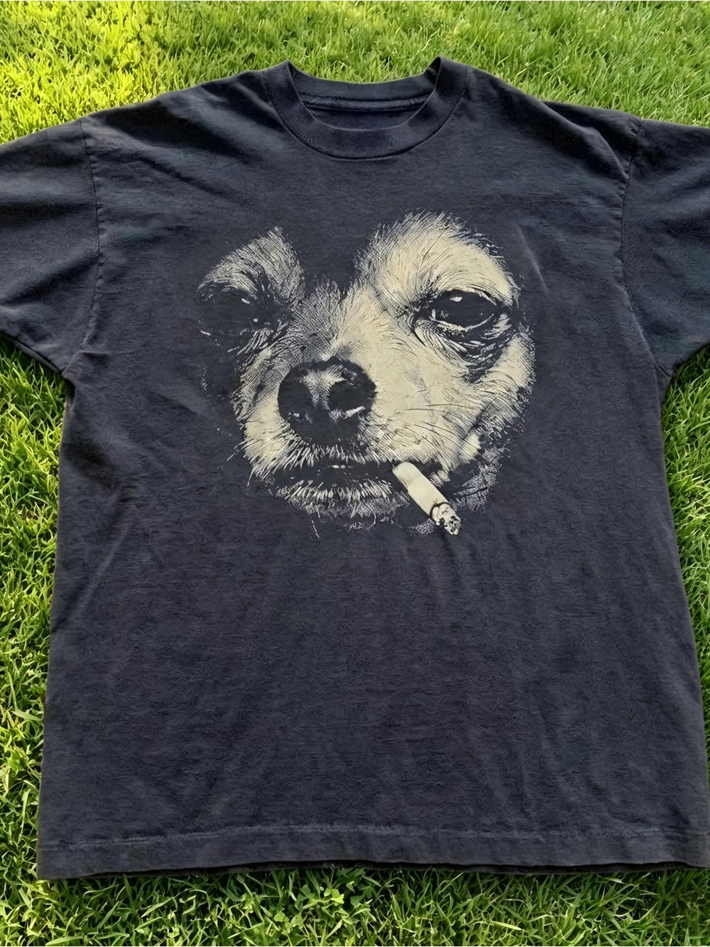 Black smoking dog graphic Women Men T-shirt unisex